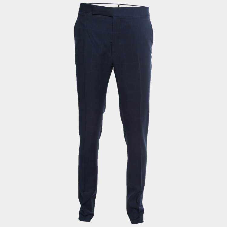 Pre Owned Polo Ralph Lauren Navy Blue Checked Wool Trousers XL