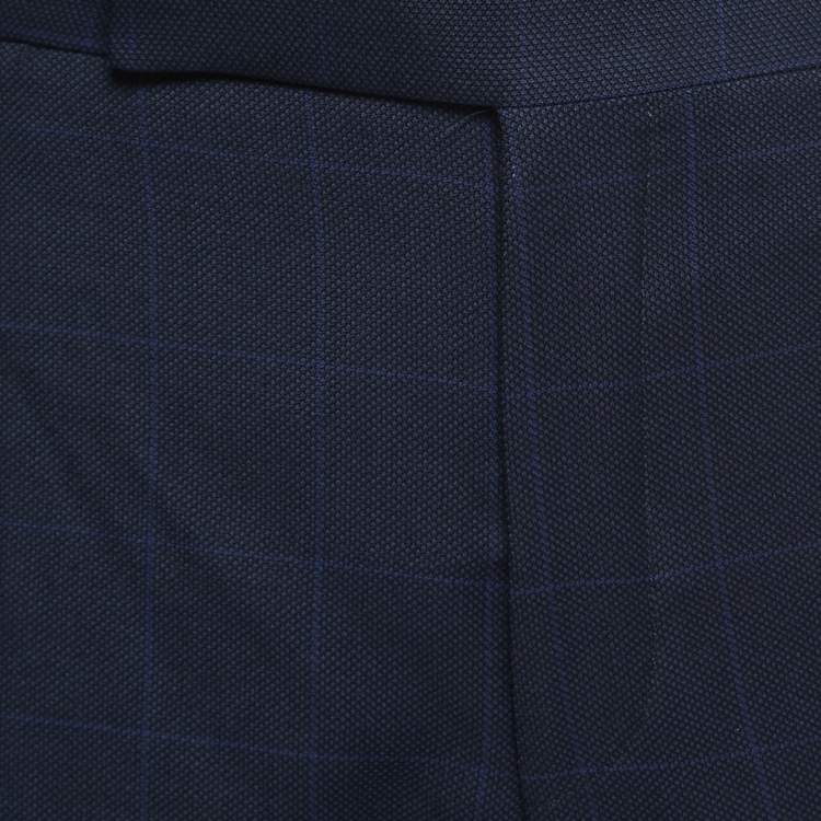 Pre Owned Polo Ralph Lauren Navy Blue Checked Wool Trousers XL