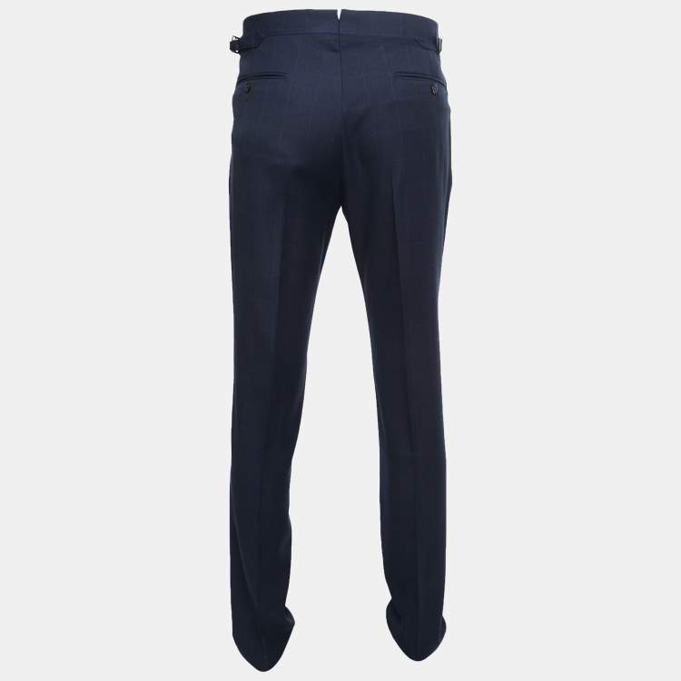 Pre Owned Polo Ralph Lauren Navy Blue Checked Wool Trousers XL