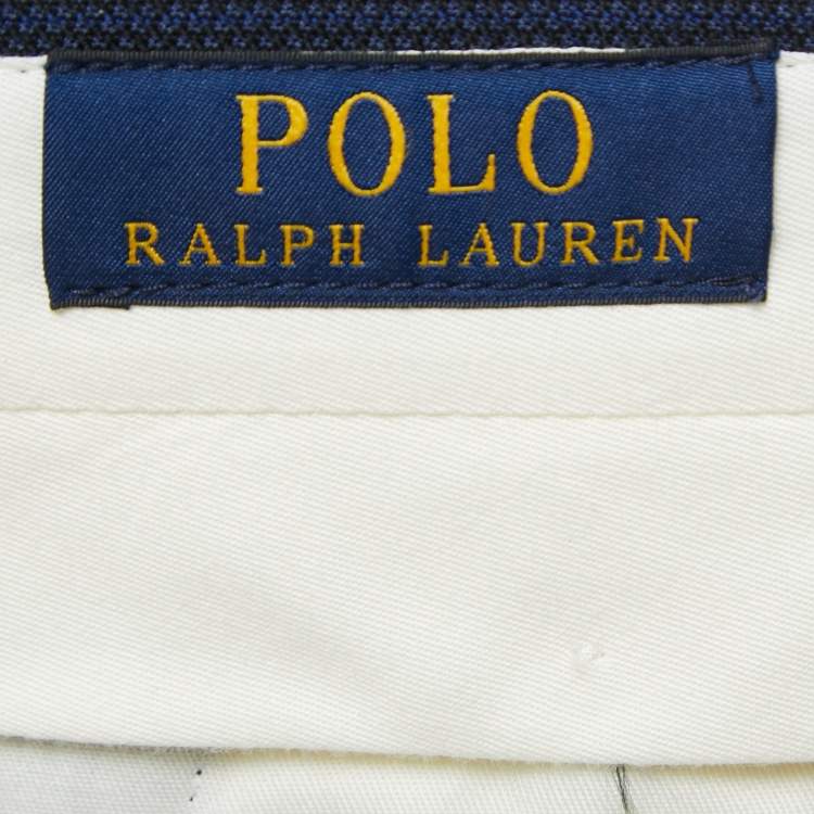 Pre Owned Polo Ralph Lauren Navy Blue Checked Wool Trousers XL