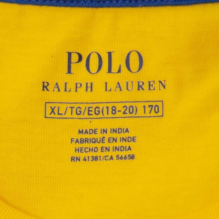 Pre Owned Polo Ralph Lauren Yellow Logo Embroidered Cotton Crew Neck T-Shirt XL