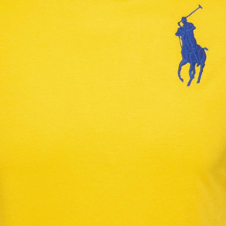Pre Owned Polo Ralph Lauren Yellow Logo Embroidered Cotton Crew Neck T-Shirt XL
