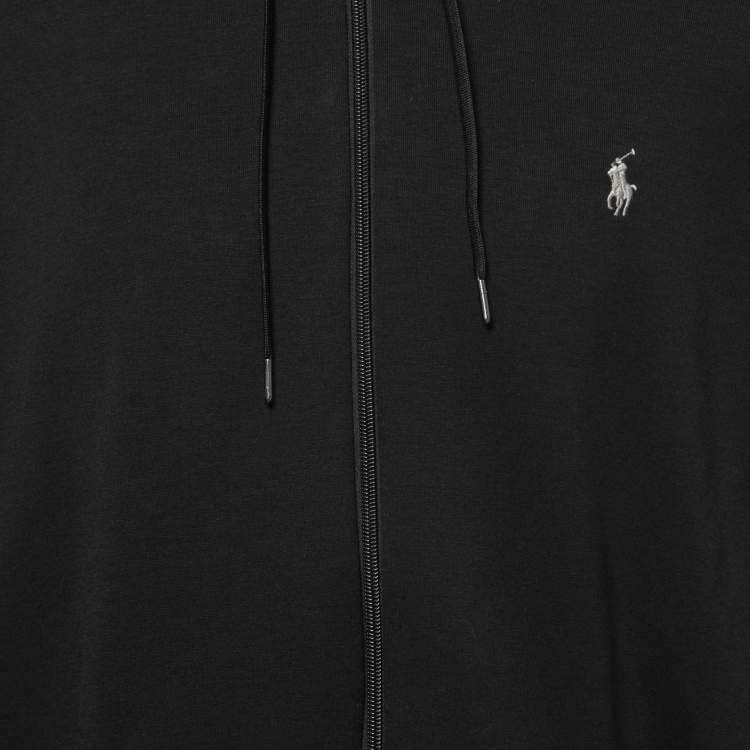Pre Owned Polo Ralph Lauren Black Knit Zip Front Hooded Jacket XXL