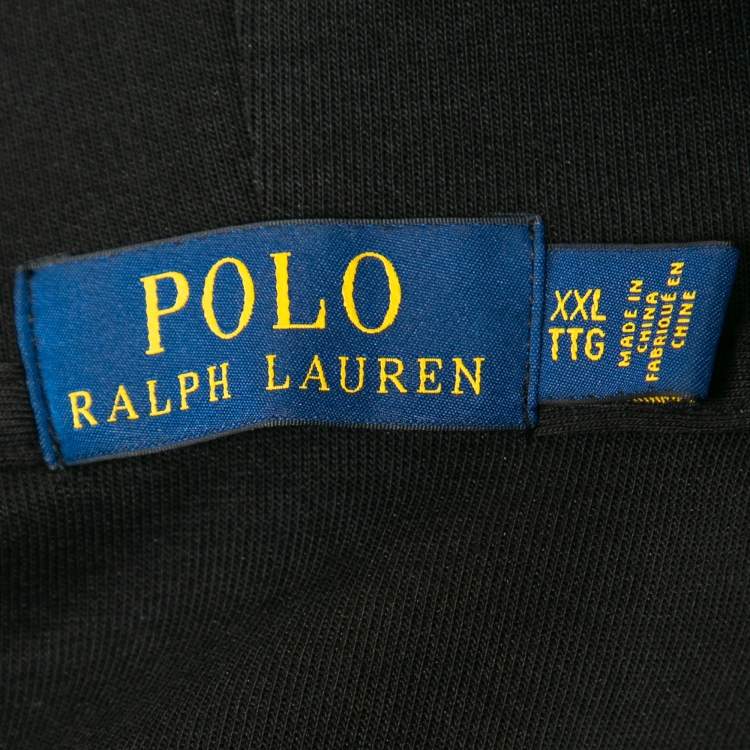 Pre Owned Polo Ralph Lauren Black Knit Zip Front Hooded Jacket XXL