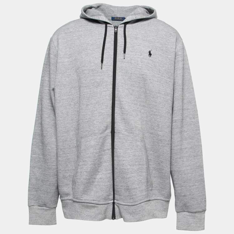 Pre Owned Polo Ralph Lauren Grey Knit Zip Up Hooded Jacket XXL