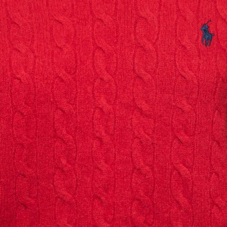 Pre Owned Polo Ralph Lauren Red Wool Cable Knit Sweater XL