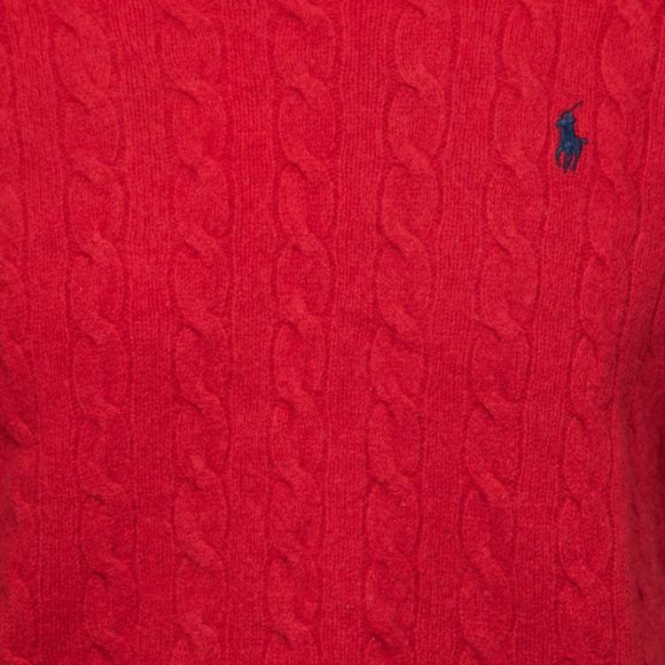 Pre Owned Polo Ralph Lauren Red Wool Cable Knit Sweater XL