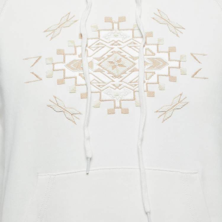Pre Owned Polo Ralph Lauren White Embroidered Knit Hoodie M