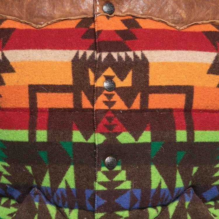 Pre Owned Polo Ralph Lauren Multicolor Wool Blend and Leather Sleeveless Down Jacket M