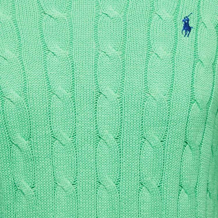 Pre Owned Polo Ralph Lauren Green Cable Knit Crew Neck Sweater S
