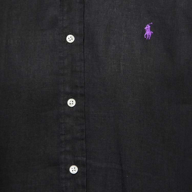 Pre Owned Polo Ralph Lauren Black Linen Full Sleeve Shirt S