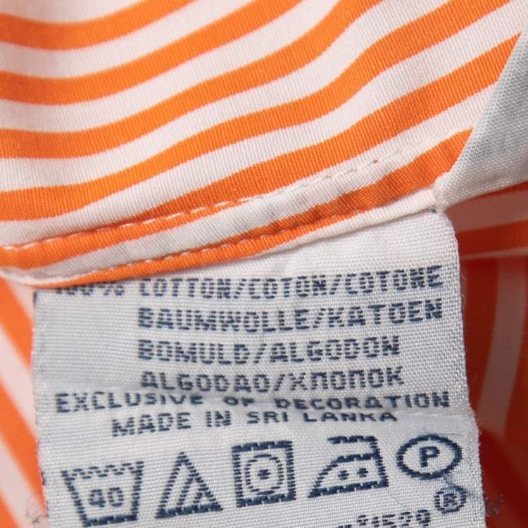Pre Owned Polo Ralph Lauren Orange Striped Cotton Full Sleeve Slim Fit Shirt M