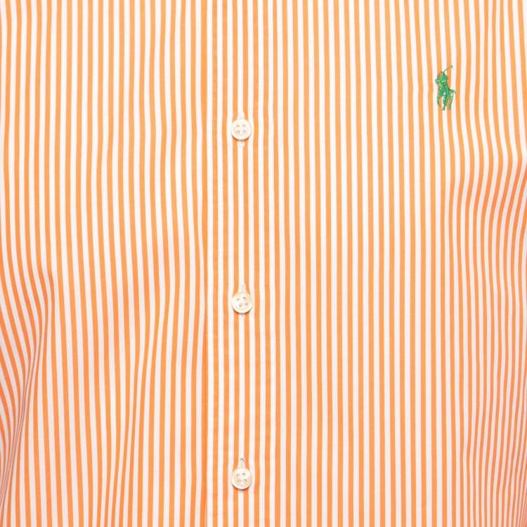 Pre Owned Polo Ralph Lauren Orange Striped Cotton Full Sleeve Slim Fit Shirt M