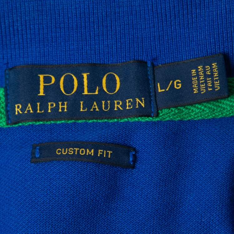 Pre Owned Polo Ralph Lauren Blue Cotton Pique Custom Fit Polo T-Shirt L