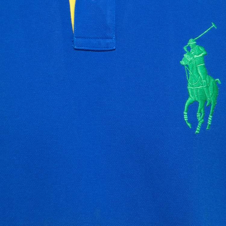 Pre Owned Polo Ralph Lauren Blue Cotton Pique Custom Fit Polo T-Shirt L