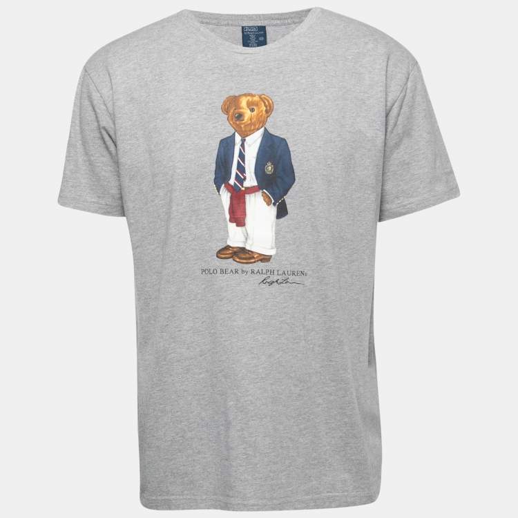 Pre Owned Polo Ralph Lauren Grey Polo Bear Printed Cotton Half Sleeve T-Shirt M