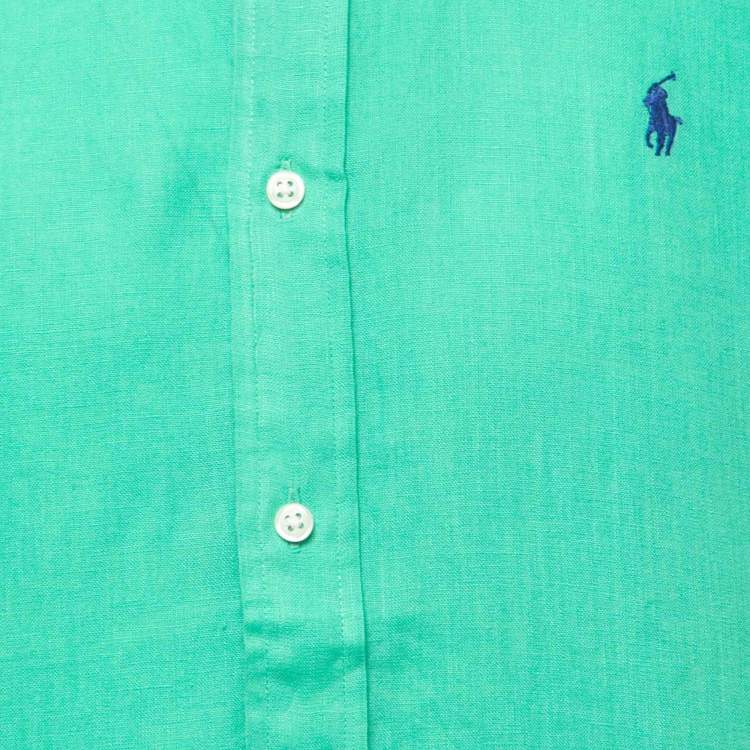 Pre Owned Polo Ralph Lauren Green Linen Button Front Shirt M
