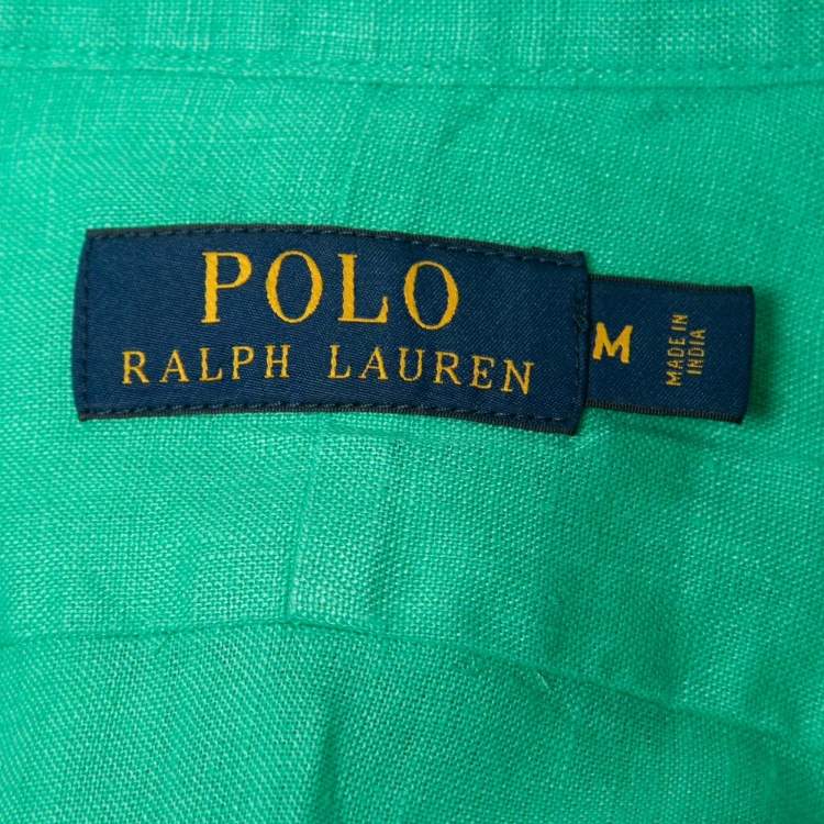 Pre Owned Polo Ralph Lauren Green Linen Button Front Shirt M