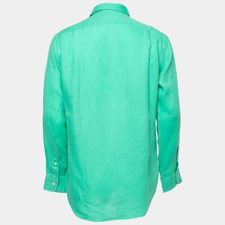 Pre Owned Polo Ralph Lauren Green Linen Button Front Shirt M