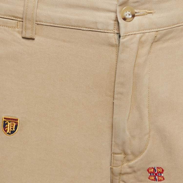 Pre Owned Polo Ralph Lauren Beige Crest Embroidered Cotton Trousers L