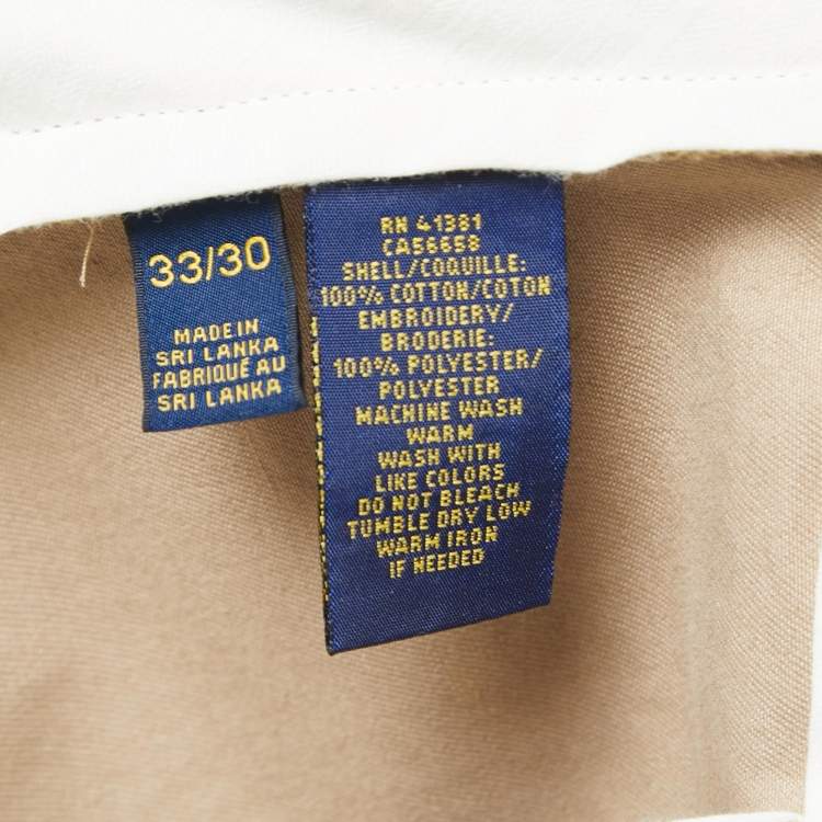 Pre Owned Polo Ralph Lauren Beige Crest Embroidered Cotton Trousers L