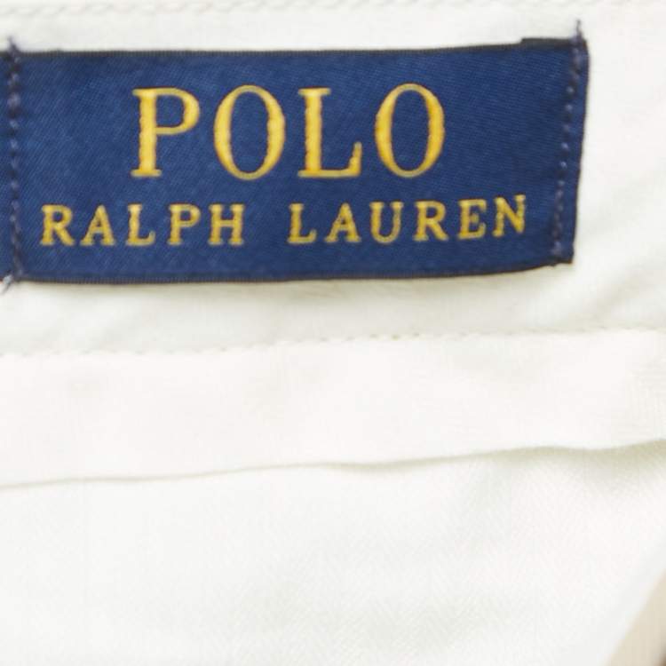Pre Owned Polo Ralph Lauren Beige Crest Embroidered Cotton Trousers L