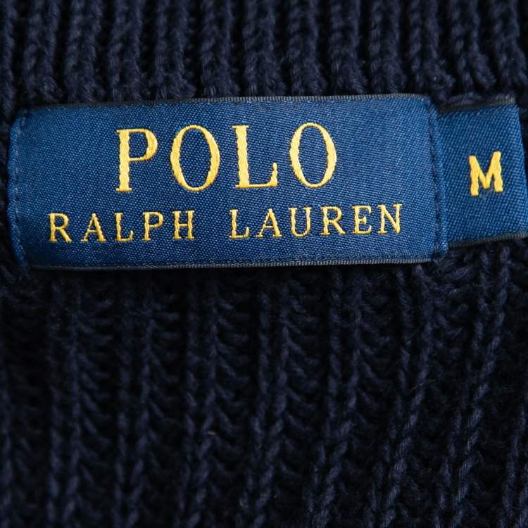 Pre Owned Polo Ralph Lauren Navy Blue Cable Knit Sweater M