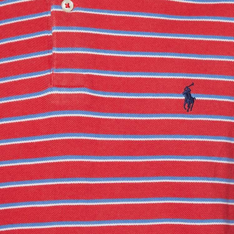 Pre Owned Polo by Ralph Lauren Red Striped Cotton Polo T-Shirt M