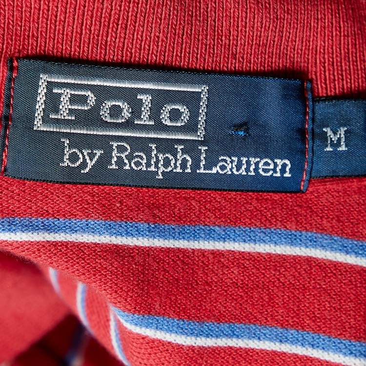 Pre Owned Polo by Ralph Lauren Red Striped Cotton Polo T-Shirt M