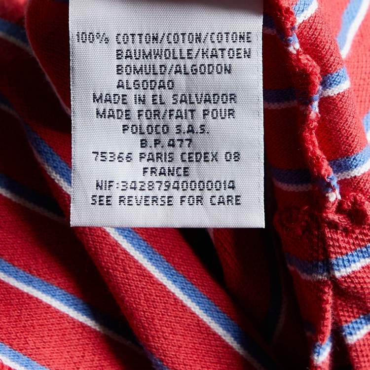 Pre Owned Polo by Ralph Lauren Red Striped Cotton Polo T-Shirt M