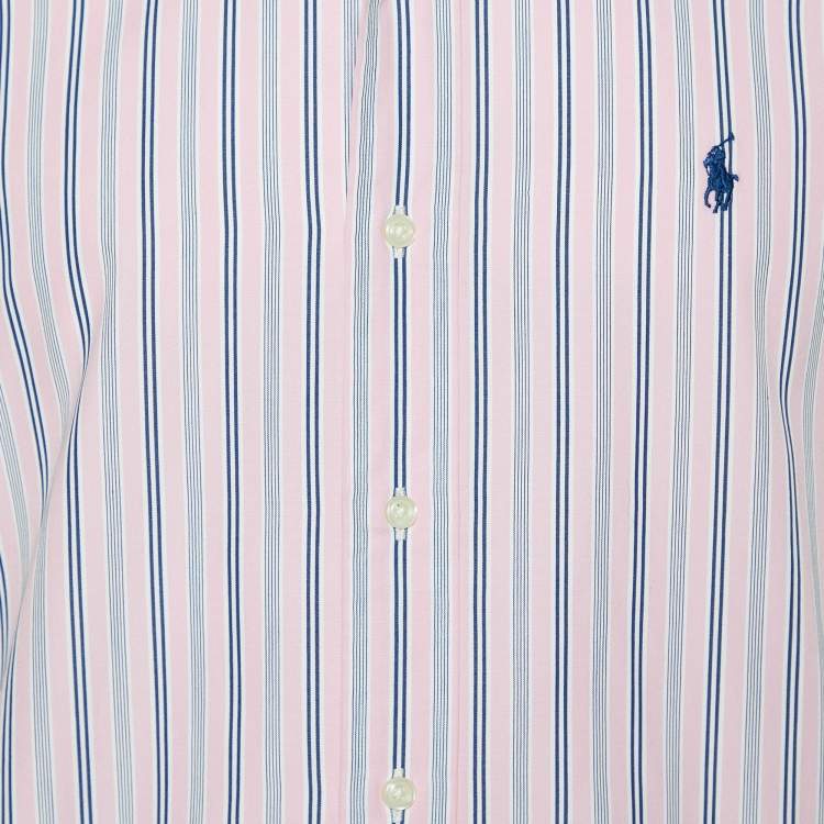 Pre Owned Polo by Ralph Lauren Pink Striped Cotton Half Sleeve Shirt M