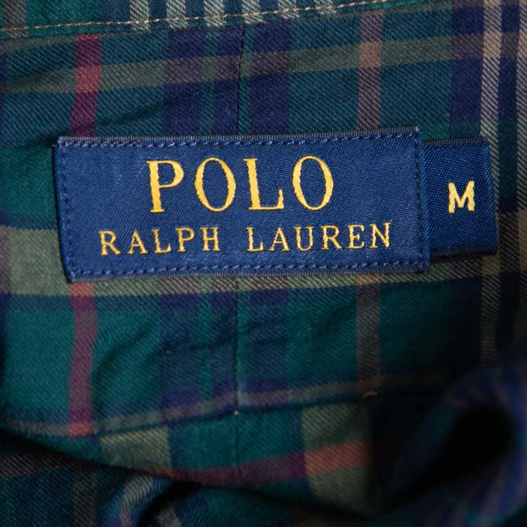 Pre Owned Polo Ralph Lauren Green/Navy Blue Plaid Cotton Button Front Full Sleeve Shirt M