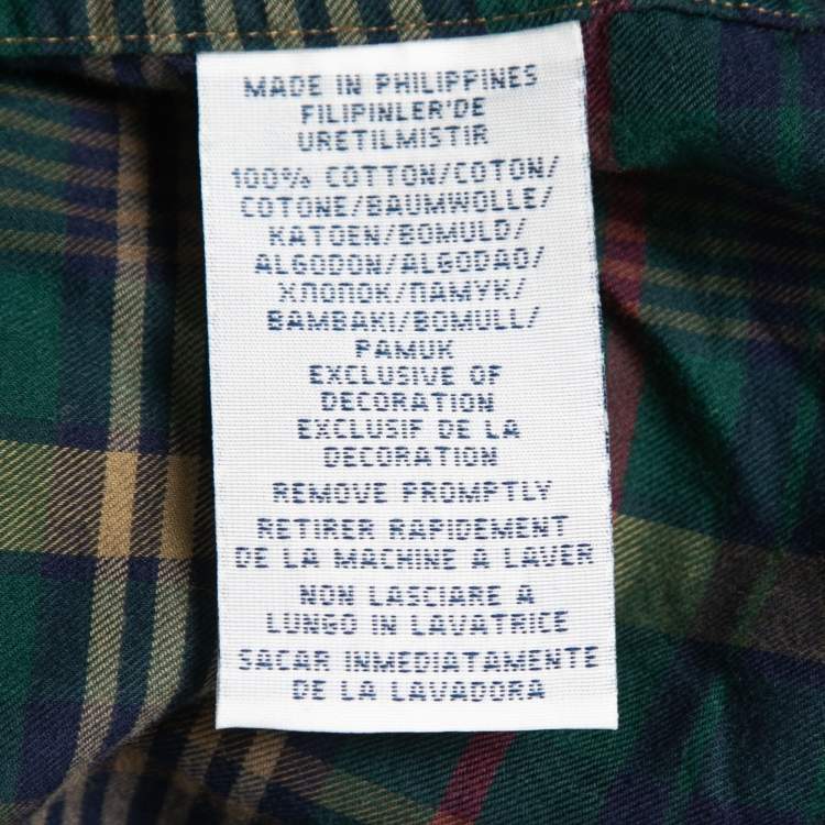 Pre Owned Polo Ralph Lauren Green/Navy Blue Plaid Cotton Button Front Full Sleeve Shirt M
