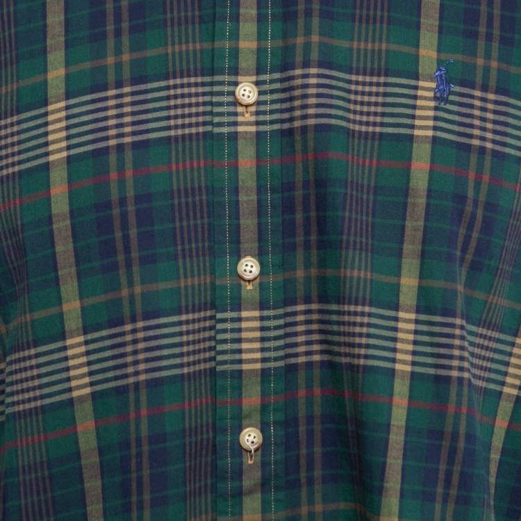 Pre Owned Polo Ralph Lauren Green/Navy Blue Plaid Cotton Button Front Full Sleeve Shirt M