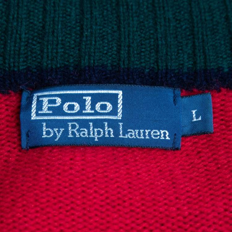 Pre Owned Polo Ralph Lauren Multicolor Wool Zip Front High Neck Sweater L