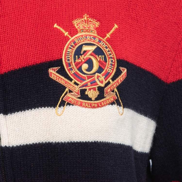 Pre Owned Polo Ralph Lauren Multicolor Wool Zip Front High Neck Sweater L
