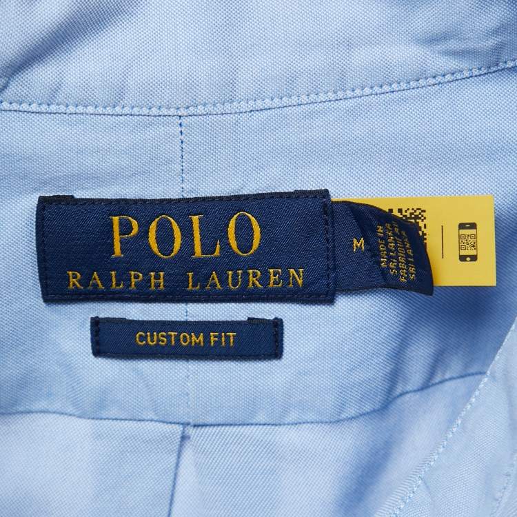 Pre Owned Polo Ralph Lauren Blue Cotton Button Front Custom Fit Full Sleeve Shirt M