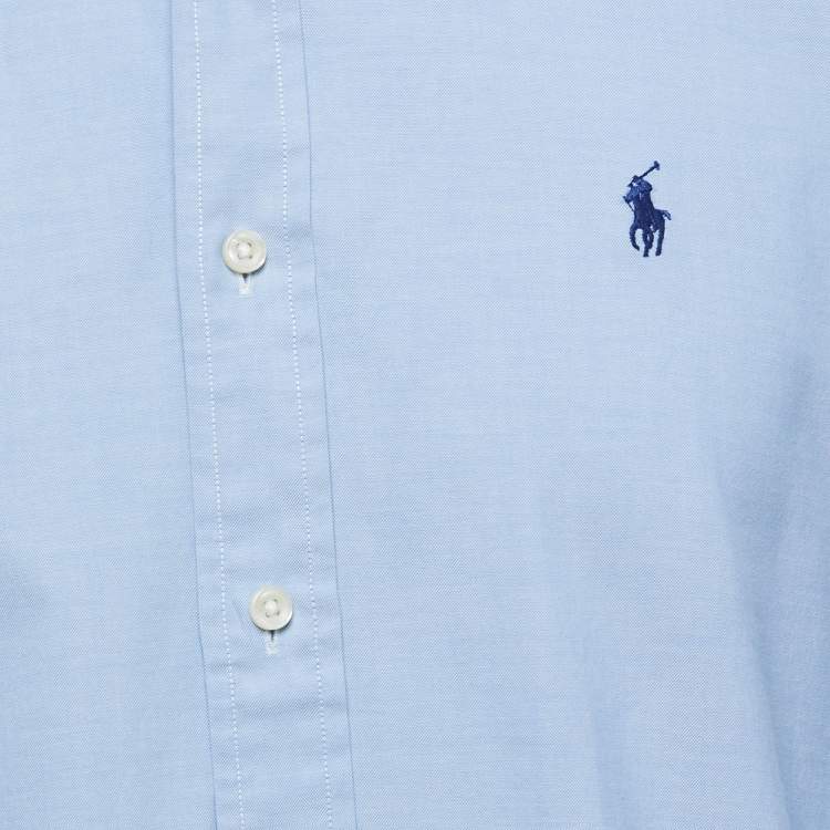 Pre Owned Polo Ralph Lauren Blue Cotton Button Front Custom Fit Full Sleeve Shirt M