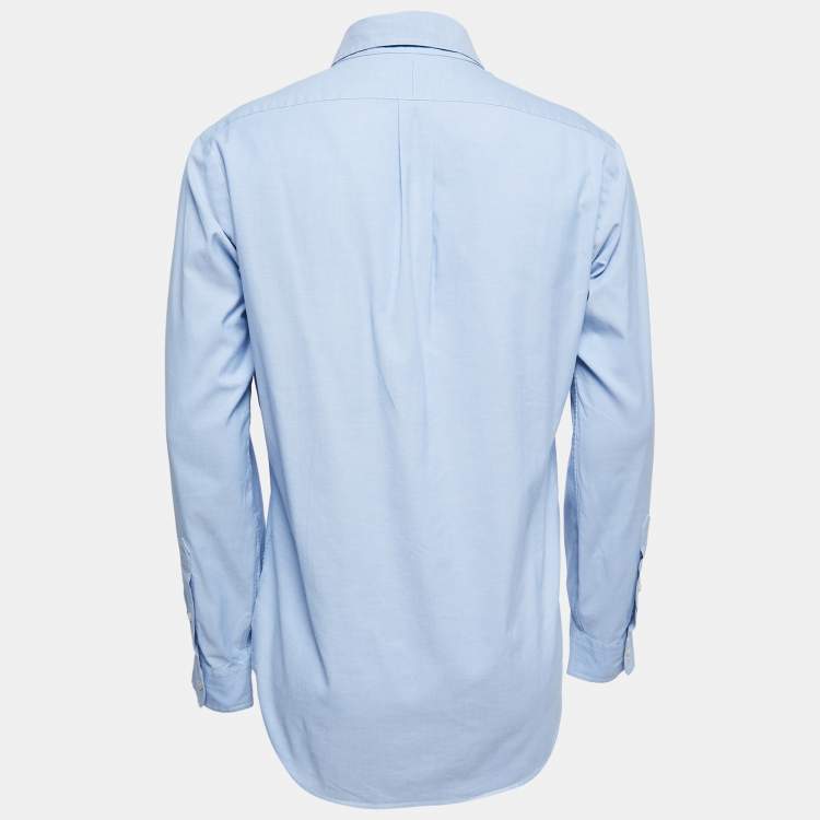 Pre Owned Polo Ralph Lauren Blue Cotton Button Front Custom Fit Full Sleeve Shirt M