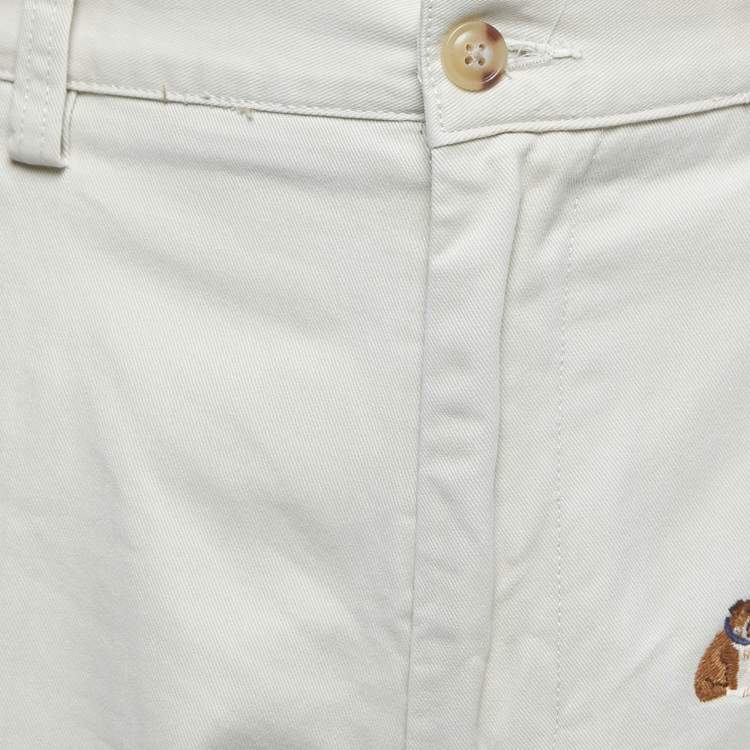 Pre Owned Polo Ralph Lauren Beige Cotton Bulldog Embroidered Shorts L