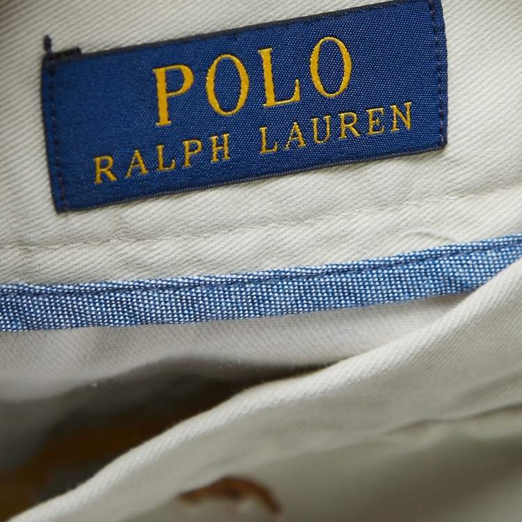 Pre Owned Polo Ralph Lauren Beige Cotton Bulldog Embroidered Shorts L