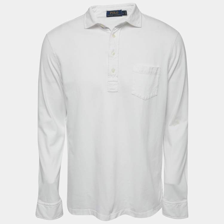 Pre Owned Polo Ralph Lauren White Cotton Knit Full Sleeve T-Shirt L
