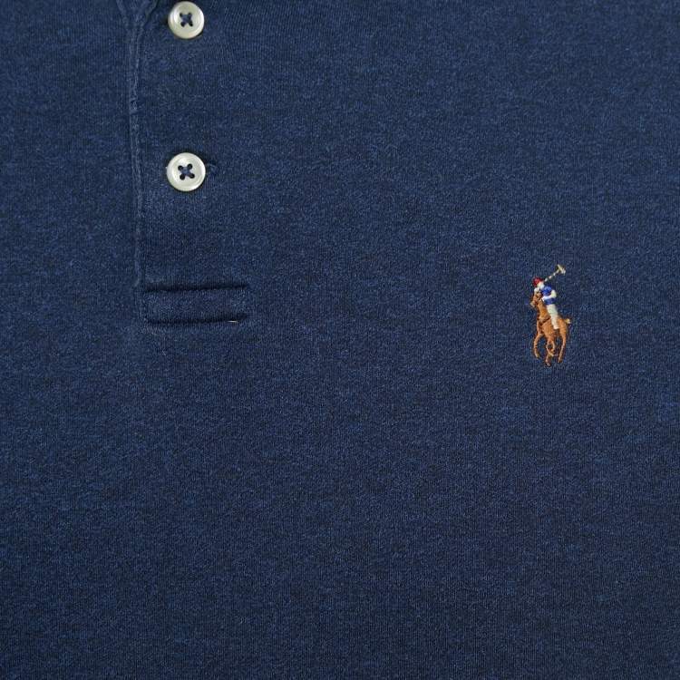 Pre Owned Polo Ralph Lauren Navy Blue Cotton Polo Custom Slim Fit T-Shirt L