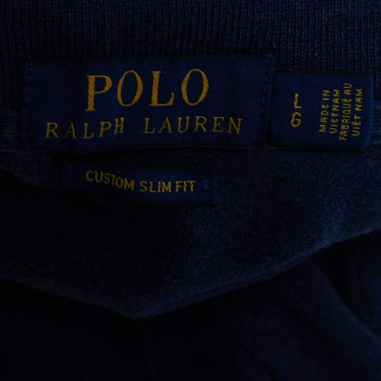 Pre Owned Polo Ralph Lauren Navy Blue Cotton Polo Custom Slim Fit T-Shirt L