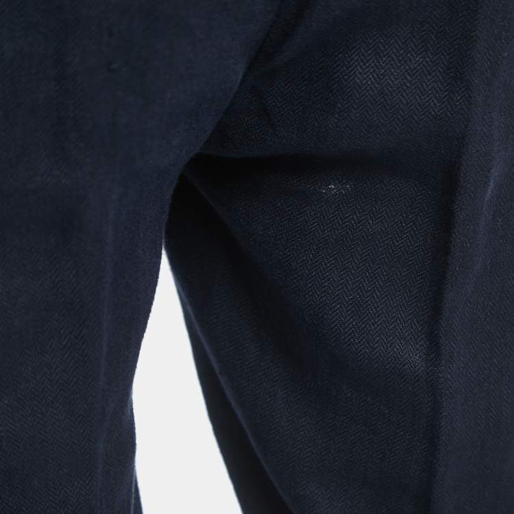 Pre Owned Polo Ralph Lauren Navy Blue Linen Classic Fit Trousers L