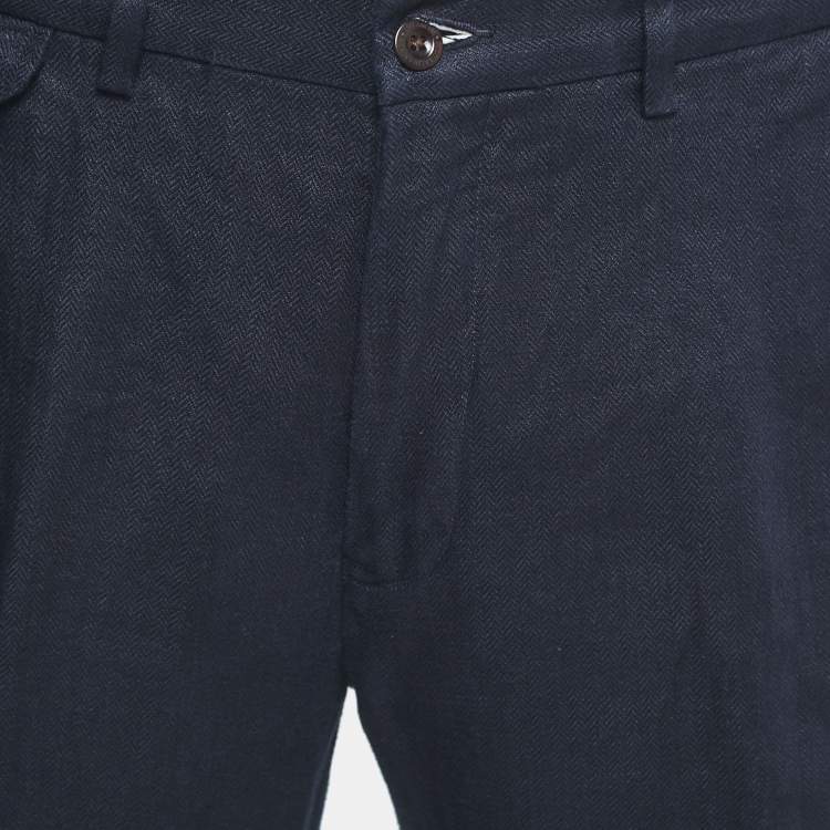 Pre Owned Polo Ralph Lauren Navy Blue Linen Classic Fit Trousers L