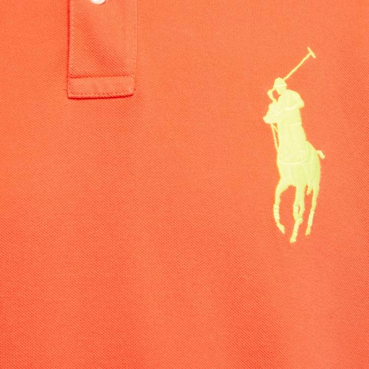 Pre Owned Polo Ralph Lauren Orange Logo Embroidered Cotton Knit Slim Fit Polo T-Shirt XL