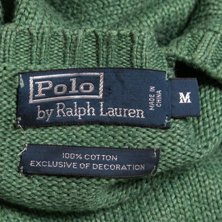 Pre Owned Polo Ralph Lauren Green Cotton Knit Crew Neck Sweater M