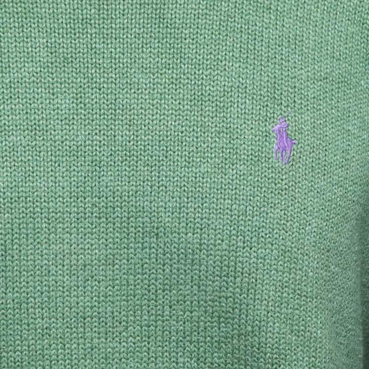 Pre Owned Polo Ralph Lauren Green Cotton Knit Crew Neck Sweater M