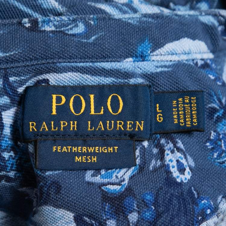 Pre Owned Polo Ralph Lauren Navy Blue Cotton Mesh Knit Collarless Polo T-Shirt L